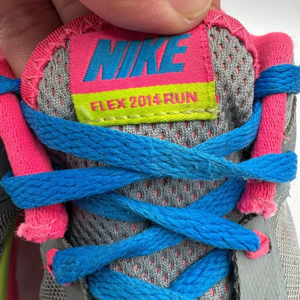 Nike Flex 2014 Run Shoes Kids Size 6Y Gray Pink Blue Running Sneakers